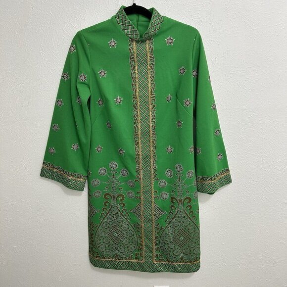 ALFRED SHAHEEN VTG 60s Tunic Dress Pantsuit Hawaii USA Brady Bunch Mom Green 12 - Picture 2 of 15